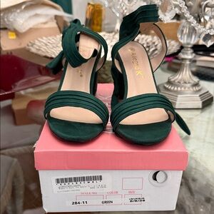Allegra K Dark Green Strappy Ankle-Tie Heels